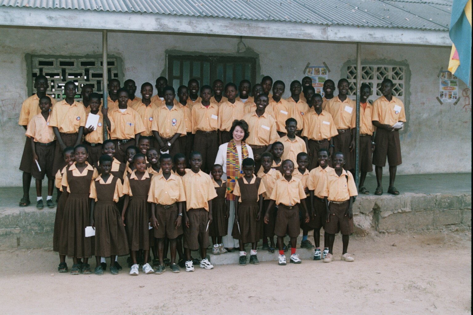Secretary Elaine Chao visiting a department funded project for trafficked children in Krokrobite Village outside Accra, Ghana.