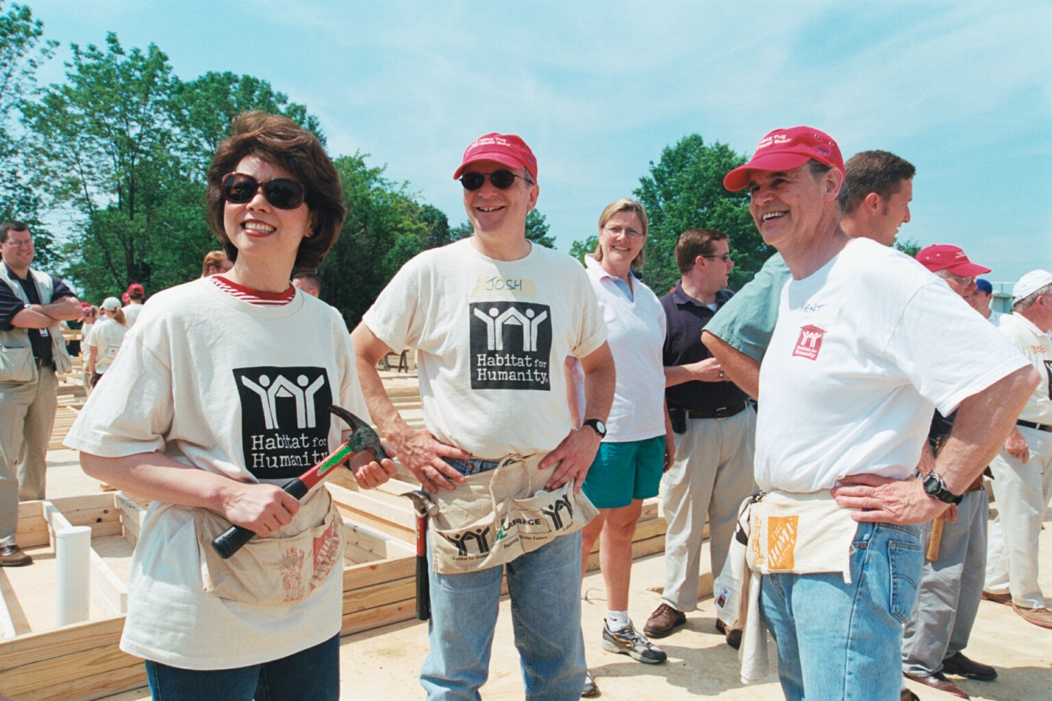 Secretary Elaine Chao and White House Deputy Chief of Staff Josh Bolten volunteering at a Habitat for Humanity building site, Fairfax, VA.