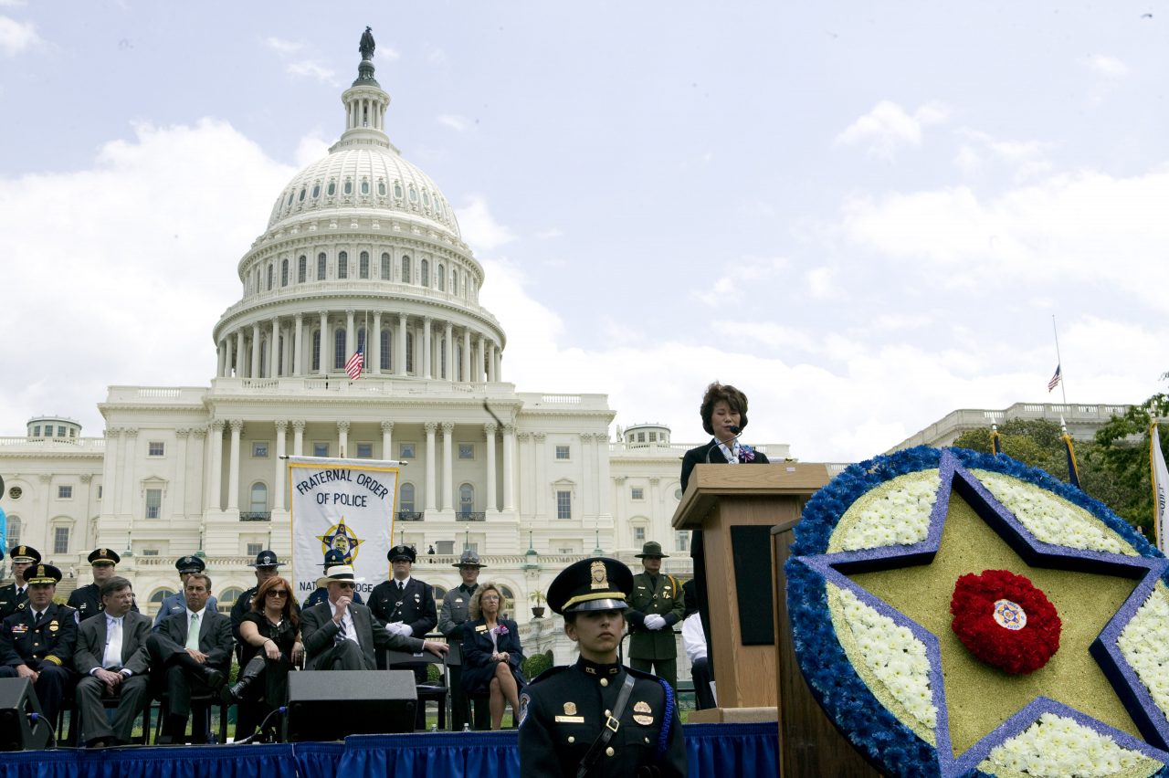 U.S. Secretary of Labor Elaine Chao keynoting the National Peace Officers Memorial Service hosted by the Fraternal Order of Police, National Mall, Washington, D.C.