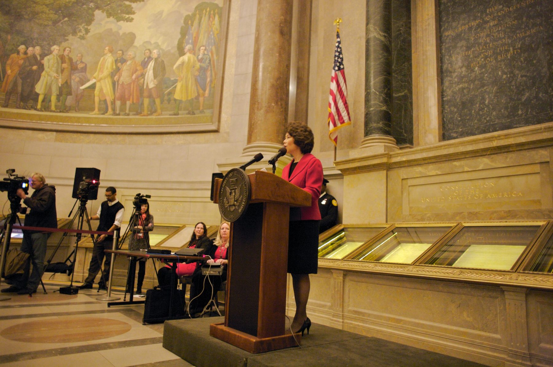 The Honorable Elaine Chao delivers keynote remarks at a Naturalization Ceremony at the National Archives.