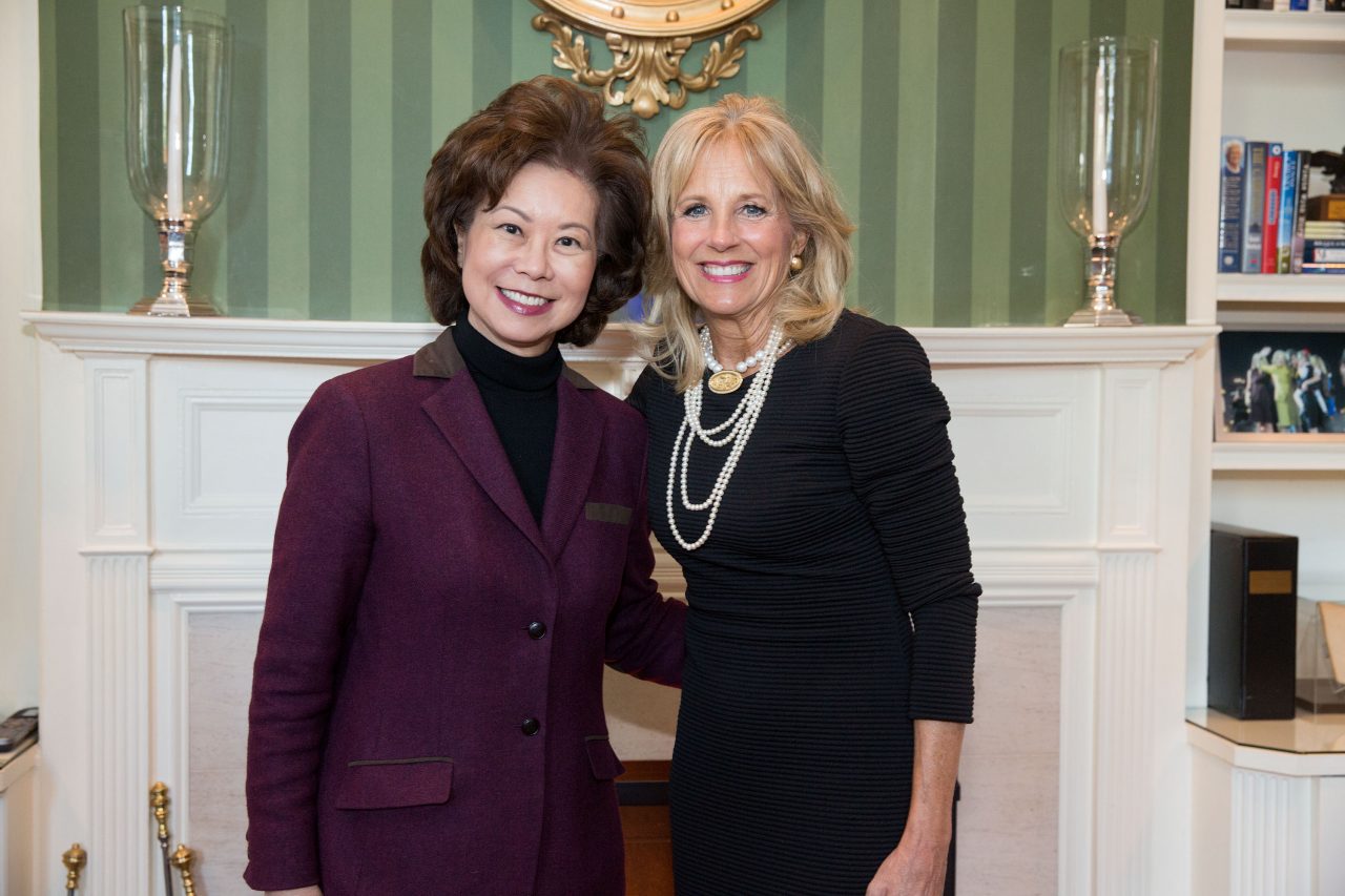 Secretary Elaine Chao with Dr. Jill Biden at the Vice President's residence. Washington, D.C.