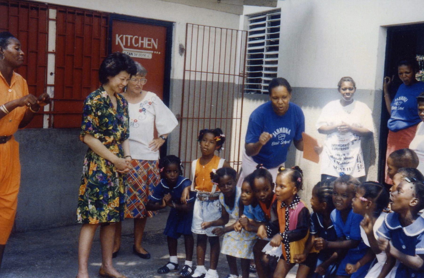 Peace Corps Director Elaine Chao visiting Peace Corps Volunteers at a school in Kingston, Jamaica.  
