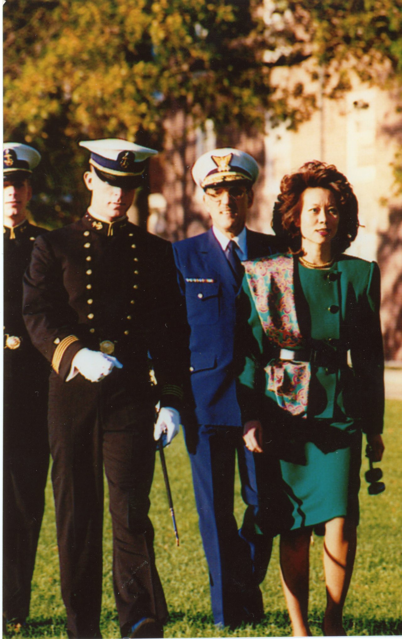 U.S. Deputy Secretary of Transportation Elaine Chao reviewing the troops at Coast Guard Academy, Groton, CT.
