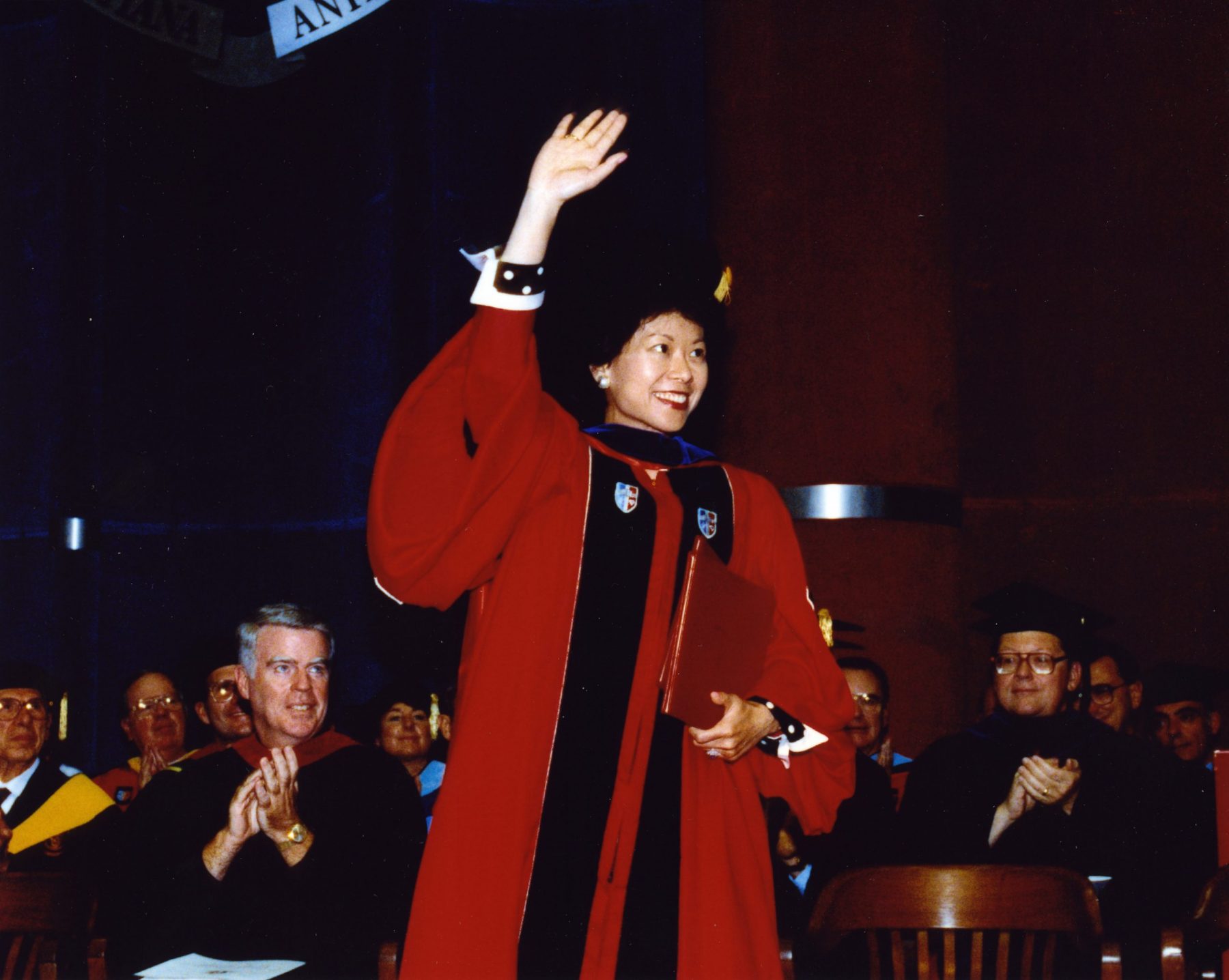 U.S. Deputy Secretary of Transportation Elaine Chao receiving an honorary doctorate degree from St. John's University in New York.